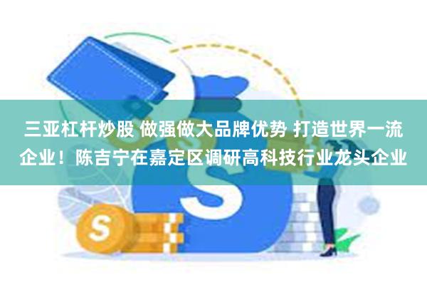 三亚杠杆炒股 做强做大品牌优势 打造世界一流企业！陈吉宁在嘉定区调研高科技行业龙头企业