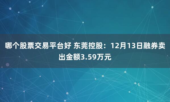 哪个股票交易平台好 东莞控股：12月13日融券卖出金额3.59万元