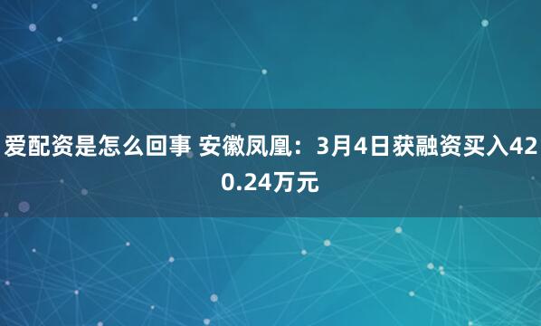 爱配资是怎么回事 安徽凤凰：3月4日获融资买入420.24万元